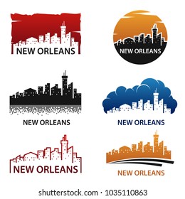 New Orleans City Skyline Landscape Silhouette Logo Vector