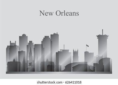 New Orleans city skyline silhouette in grayscale, vector illustration