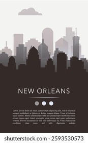 New Orleans city template for website, presentation, front page, invitation, publication sheet with skyline, landmarks. Vector Louisiana state, USA image layout, simple and grayscale