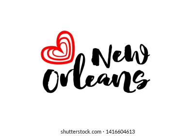 new orleans city text with red love heart design for typographic icon design suitable for touristic promotion