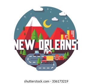 New Orleans city travel destination in USA. vector cartoon,