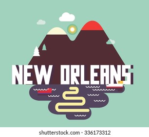 New Orleans city travel destination in USA. vector cartoon,