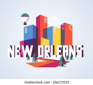 New Orleans city travel destination in USA. vector cartoon,