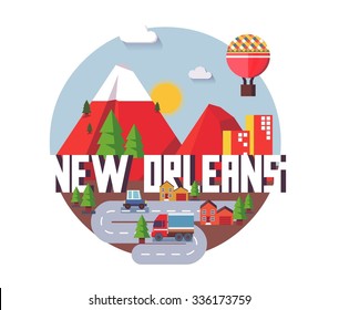 New Orleans city travel destination in USA. vector cartoon,