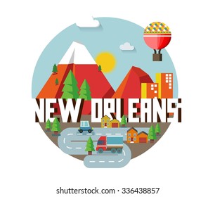 New Orleans city travel destination in USA. vector cartoon,