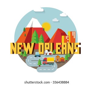 New Orleans city travel destination in USA. vector cartoon,