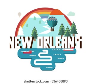 New Orleans city travel destination in USA. vector cartoon,