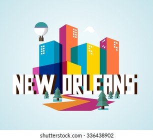 New Orleans city travel destination in USA. vector cartoon,