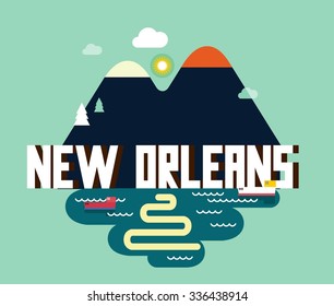 New Orleans city travel destination in USA. vector cartoon,