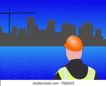 New Orleans Baustelle mit Kranich und Arbeiter