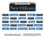 New Orleans famous streets signs collection in vector