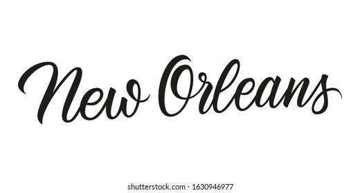 New Orleans handwritten inscription. New Orleans city name hand drawn lettering isolated on white background. Calligraphic element for your design. Vector illustration.