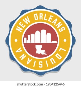 New Orleans, LA, USA Badge Skyline City Stamp. Vector Illustration Seal Horizon. Landmark Insignia Vintage Icon.