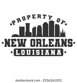 New Orleans, LA, USA City Varsity Skyline. A Logotype Sports College and University Style. Illustration Design Vector Emblem.