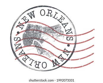 New Orleans, LA, USA Stamp Map Postal. Silhouette Seal Roads and Streets. Passport Round Design. Vector Icon. Design Retro Travel National Symbol.