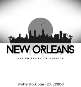 New Orleans Louisiana Black skyline silhouette vector design.