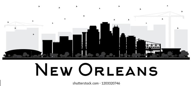 New Orleans Louisiana City Skyline Silhouette with Black Buildings Isolated on White. Vector Illustration. Travel and Tourism Concept with Modern Architecture. New Orleans USA Cityscape with Landmarks