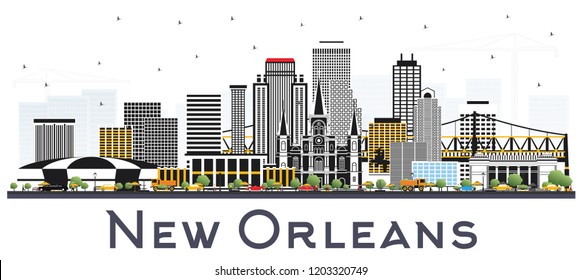 New Orleans Louisiana City Skyline with Gray Buildings Isolated on White. Vector Illustration. Business Travel and Tourism Concept with Modern Architecture. New Orleans USA Cityscape with Landmarks.