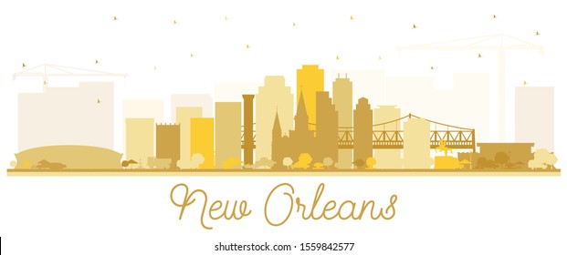 New Orleans Louisiana City Skyline Silhouette with Golden Buildings Isolated on White. Vector Illustration. Tourism Concept with Modern Architecture. New Orleans USA Cityscape with Landmarks. 