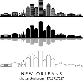 NEW ORLEANS LOUISIANA City Skyline Silhouette Cityscape Vector