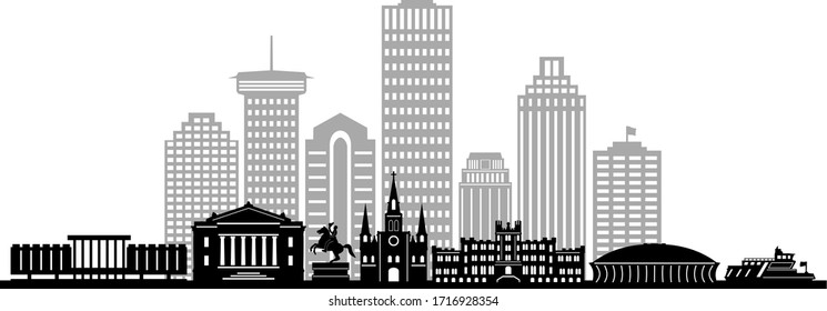 NEW ORLEANS LOUISIANA City Skyline Silhouette Cityscape Vector