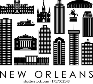 NEW ORLEANS LOUISIANA City Skyline Silhouette Cityscape Vector