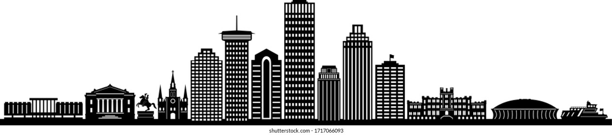 NEW ORLEANS LOUISIANA City Skyline Silhouette Cityscape Vector