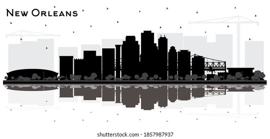 New Orleans Louisiana City Skyline Silhouette with Black Buildings Isolated on White. Vector Illustration. Tourism Concept with Modern Architecture. New Orleans USA Cityscape with Landmarks.