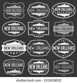 New Orleans Louisiana Skyline. Premium Quality Stamp Frames. Grunge Design. Icon Art Vector. Old Style Frames.