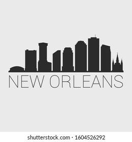 New Orleans Louisiana. Skyline Silhouette City. Design Vector. Famous Monuments Tourism Travel. Buildings Tour Landmark.