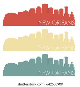 New Orleans Louisiana Skyline Silhouette City Stamp Vector Color Vintage Set logo Clip Art Illustration.