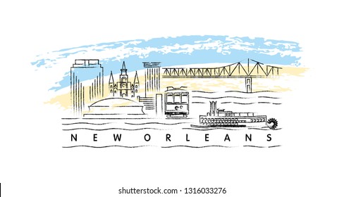 New Orleans, Louisiana skyline vector illustration and typography design 