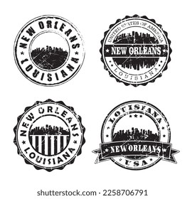 New Orleans Louisiana Stamp Skyline Postmark. Silhouette Postal Passport. City Round Vector Icon Set. Vintage Postage 

Design.