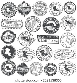 Nova Orleans, Louisiana Stamp. Vetor Art Postal. Projeto de viagem do passaporte. Conjunto de Viagens e Negócios.	