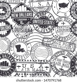 New Orleans Louisiana Stamps. City Stamp Vector Art. Postal Passport Travel. Design Set Pattern.