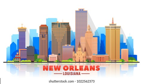 New Orleans Louisiana united states city skyline vector illustration on white background. Business travel and tourism concept with modern buildings. Image for presentation, banner, web site.