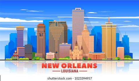 New Orleans Louisiana united states city skyline vector illustration on white background. Business travel and tourism concept with modern buildings. Image for presentation, banner, web site.