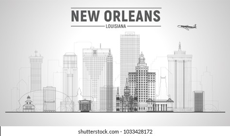 New Orleans Louisiana united states line city skyline vector illustration on white background. Business travel and tourism concept with modern buildings. Image for presentation, banner, web site.