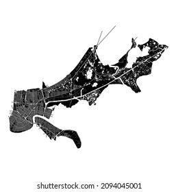 New Orleans, Louisiana, United States, high resolution vector map with city boundaries, and editable paths. The city map was drawn with white areas and lines for main roads, side roads and watercourse