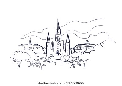 New Orleans Louisiana usa America vector sketch city illustration line art 