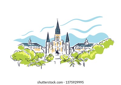 New Orleans Louisiana usa America vector sketch city illustration line art 