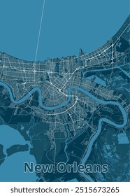 New Orleans, Louisiana, USA artistic blueprint map poster