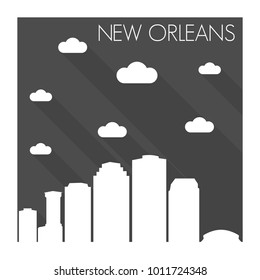 New Orleans Louisiana USA Flat Icon Skyline Silhouette Design City Vector Art Famous Buildings Monochrome Background Clouds Sky