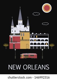 New Orleans. Louisiana. USA. Stylized illustration on the black background. Vector