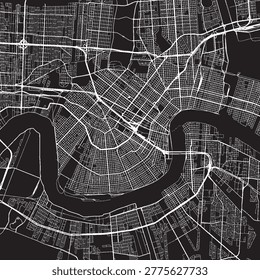 New Orleans Louisiana Vector Map, Detailed City Street Map Black and White Minimalist Line Art