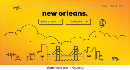 New Orleans Modern Web Banner Design with Vector Linear Skyline