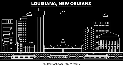 New Orleans silhouette skyline. USA - New Orleans vector city, american linear architecture, buildings. New Orleans travel illustration, outline landmarks. USA flat icon, american line banner