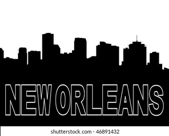 New Orleans skyline black silhouette on white