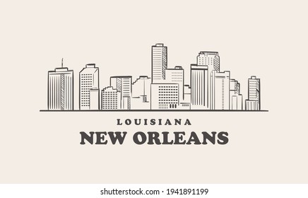 New Orleans skyline, louisiana drawn sketch