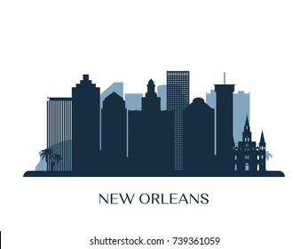 New Orleans skyline, monochrome silhouette. Vector illustration.